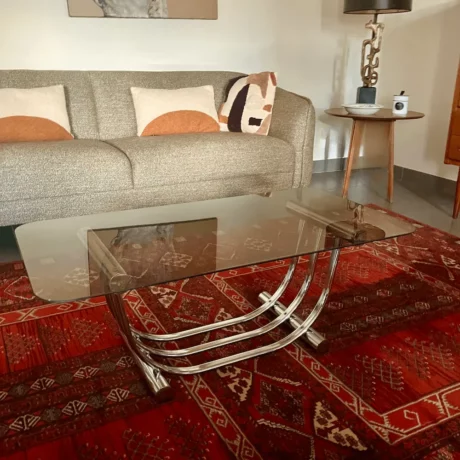 table basse chrome verre