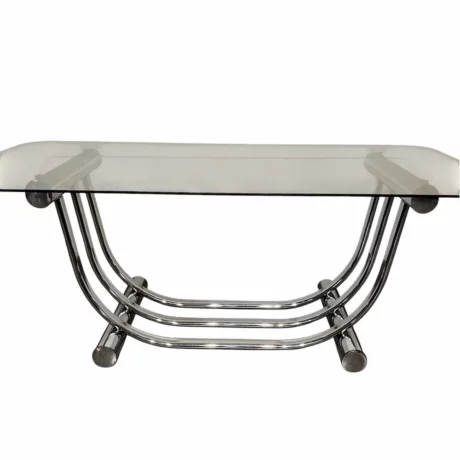 table basse chrome verre