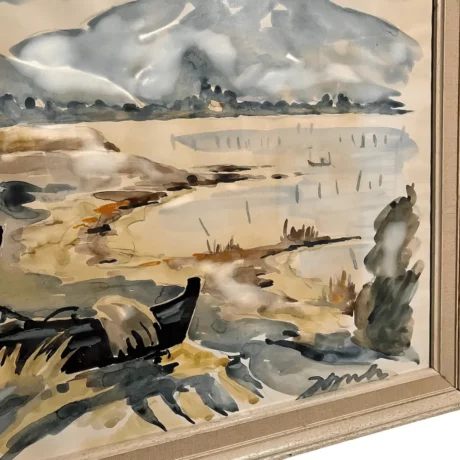 tableau étang et barque