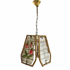 suspension nacre et rotin